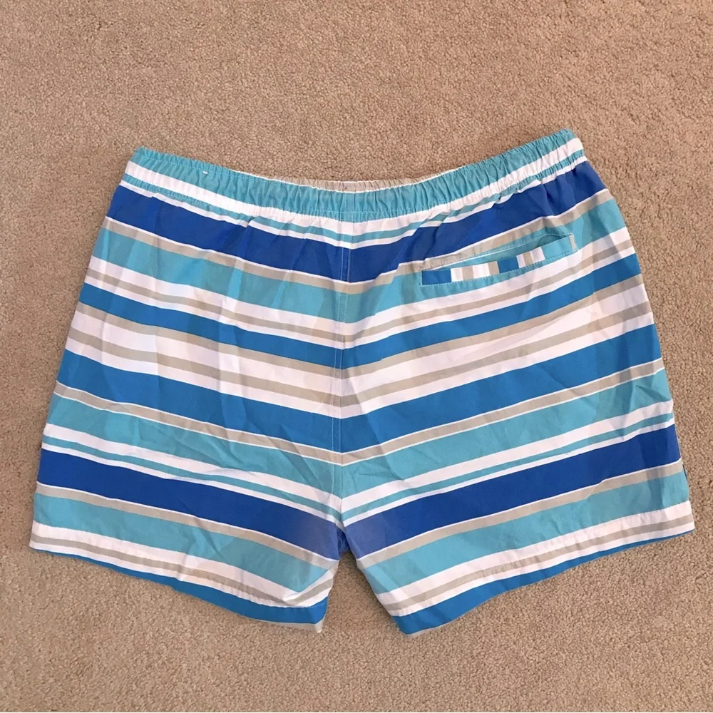 Red Camel Mens Swim Trunks Swimwear Size Large 34 36 Blue White Stripe Altered